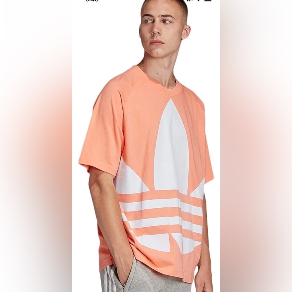 Adidas Large T shirt 3 Stripes Big Logo Melon Peach Orange Short Sleeve Top L
